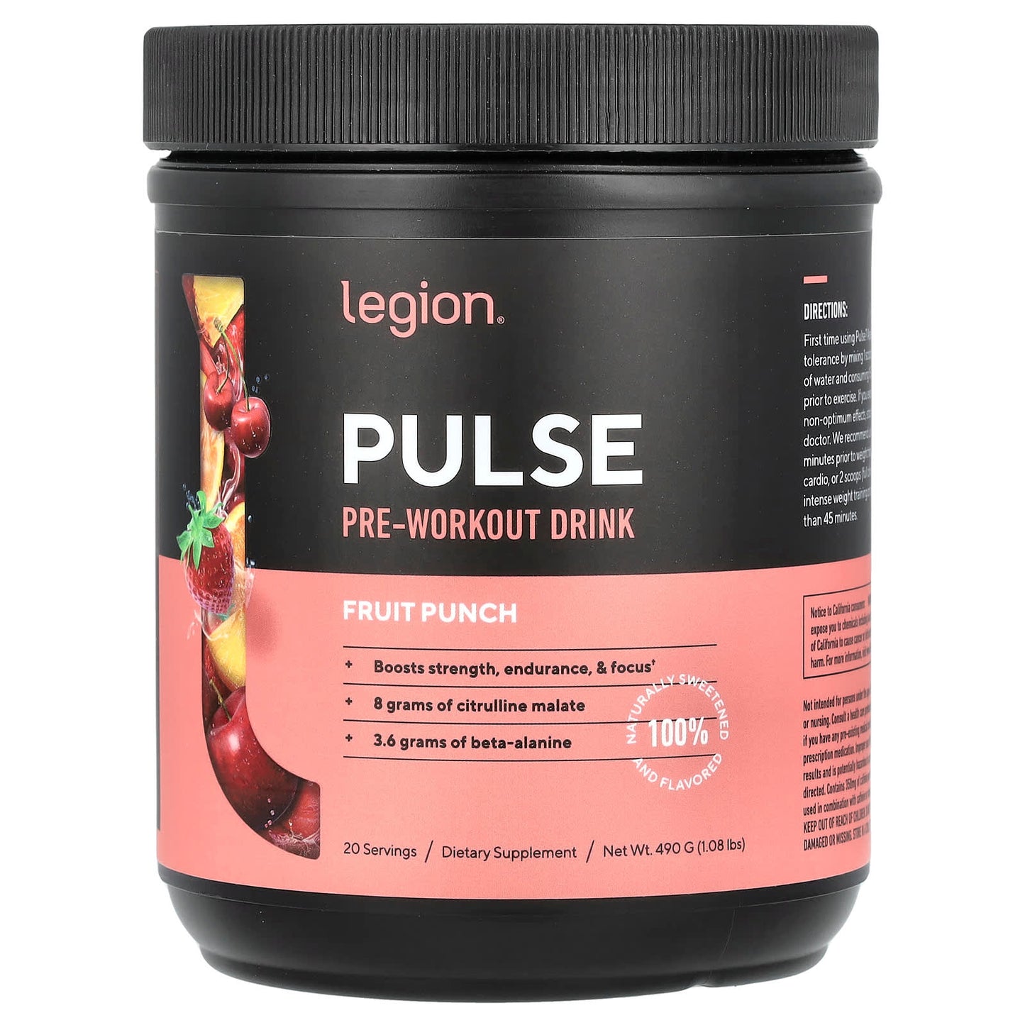 Legion Athletics, Pulse, Pre-Workout Drink, Fruit Punch, 1.08 lbs (490 g) - Image 1