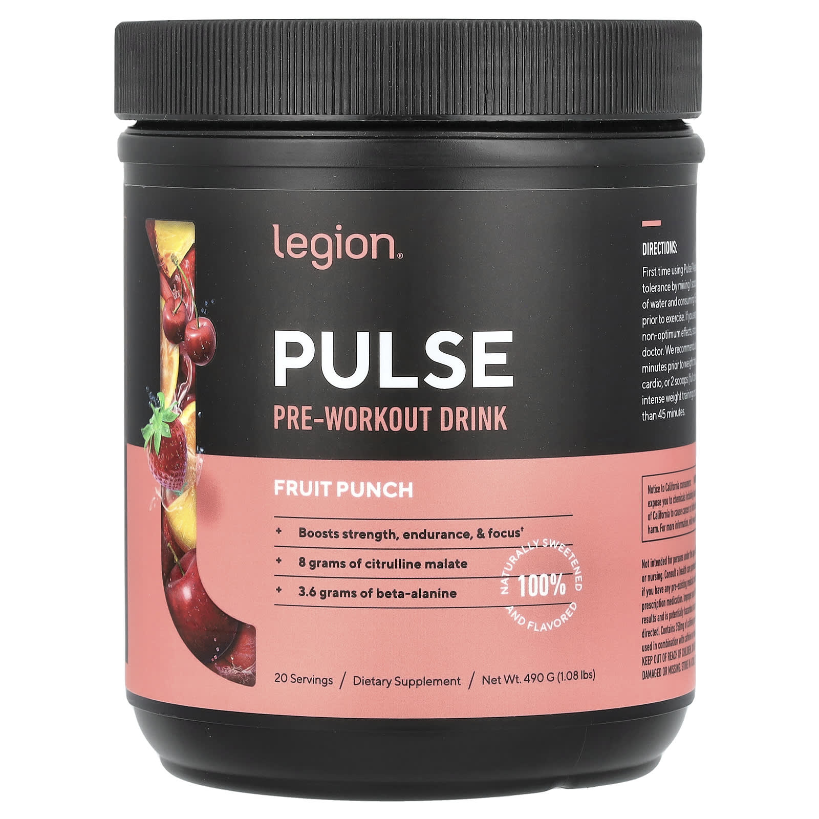 Legion Athletics, Pulse, Pre-Workout Drink, Fruit Punch, 1.08 lbs (490 g) - Image 1