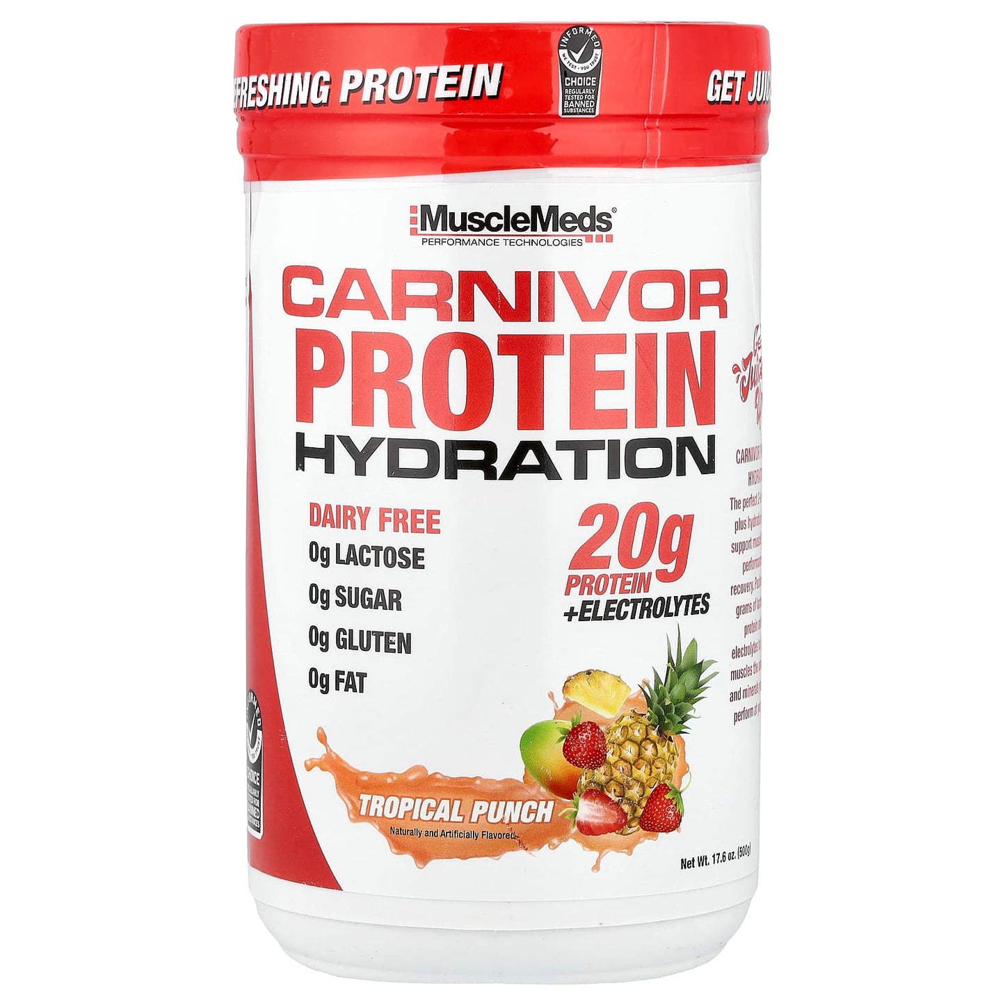 MuscleMeds, Carnivor Protein Hydration, Tropical Punch, 17.6 oz (500 g) - Image 1