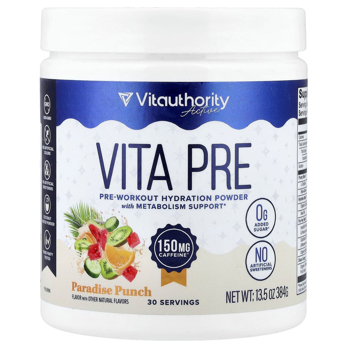 Vitauthority, Active, Vita Pre, Pre-Workout Hydration Powder, Paradise Punch, 13.5 oz (384 g) - Image 1