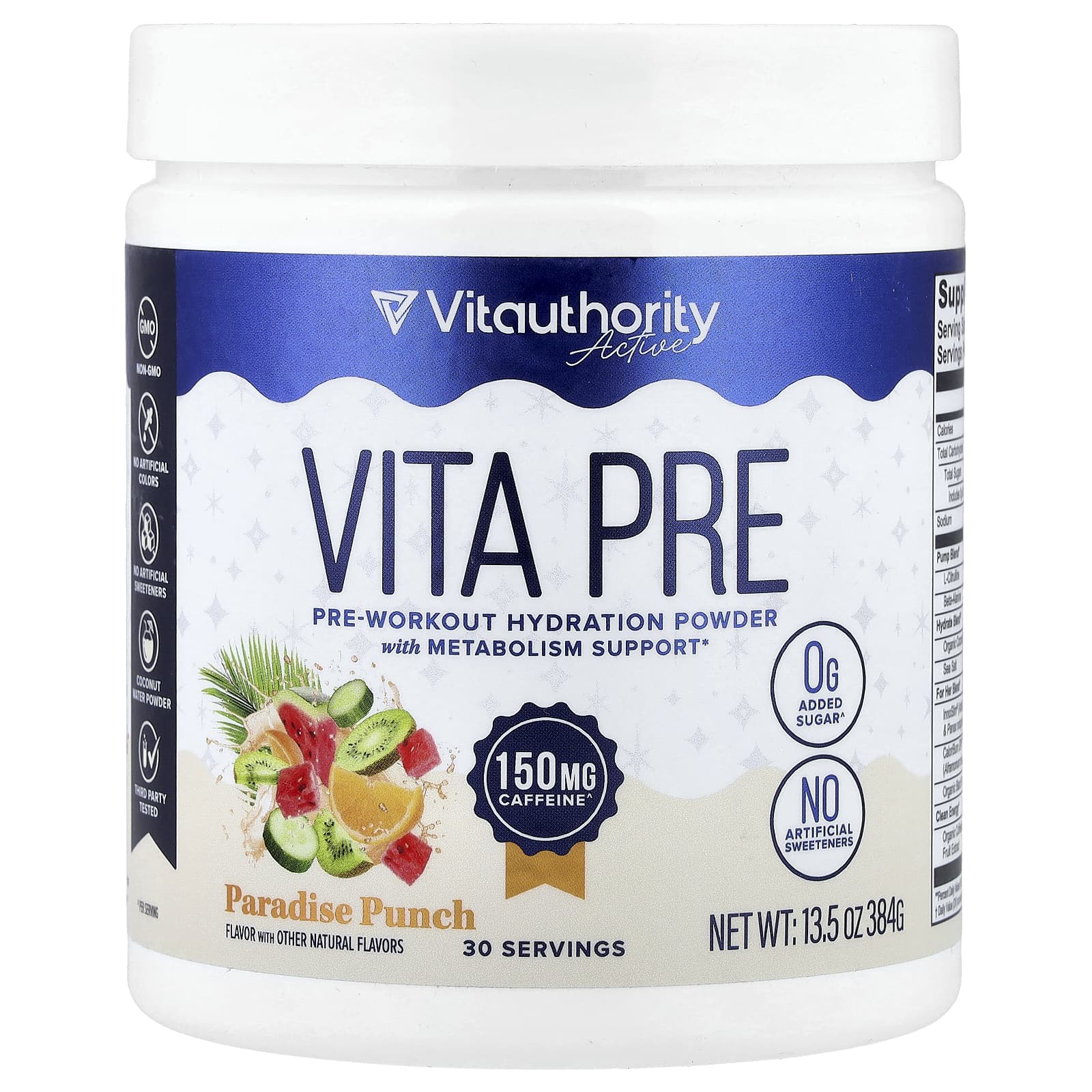 Vitauthority, Active, Vita Pre, Pre-Workout Hydration Powder, Paradise Punch, 13.5 oz (384 g) - Image 1