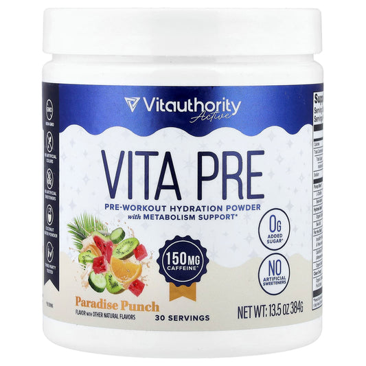 Vitauthority, Active, Vita Pre, Pre-Workout Hydration Powder, Paradise Punch, 13.5 oz (384 g) - Image 1