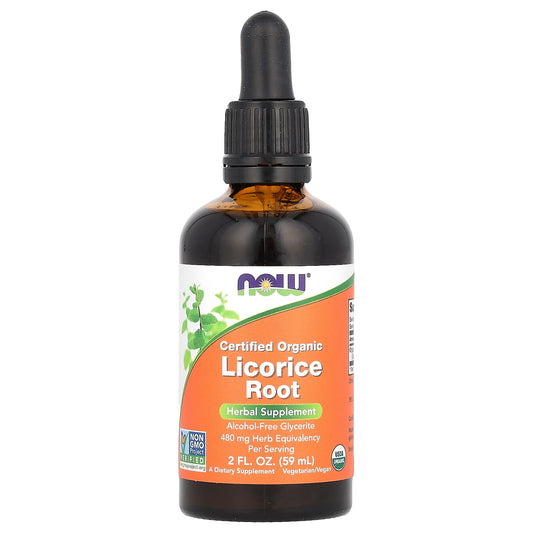 NOW Foods, Certified Organic Licorice Root, 480 mg, 2 fl oz (59 ml) - Image 1