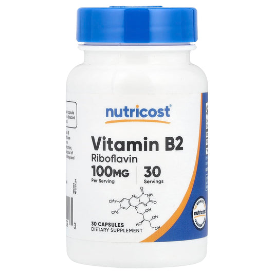 Nutricost, Vitamin B2, 100 mg, 30 Capsules - Image 1