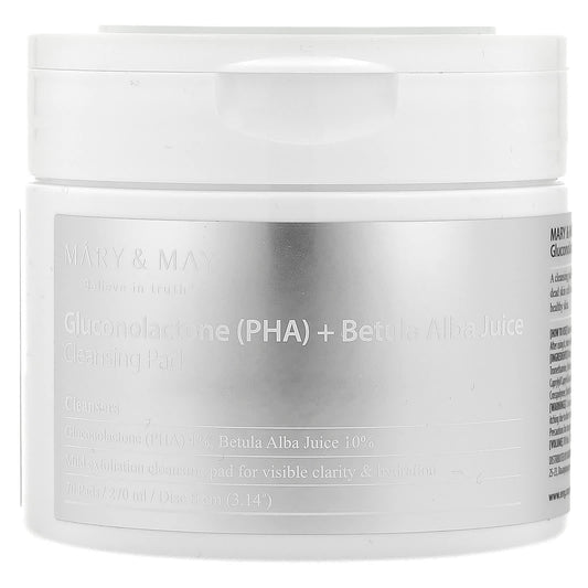 Mary & May, Gluconolactone (PHA) + Betula Alba Juice Cleansing Pad, 70 Pads, 270 ml - Image 1