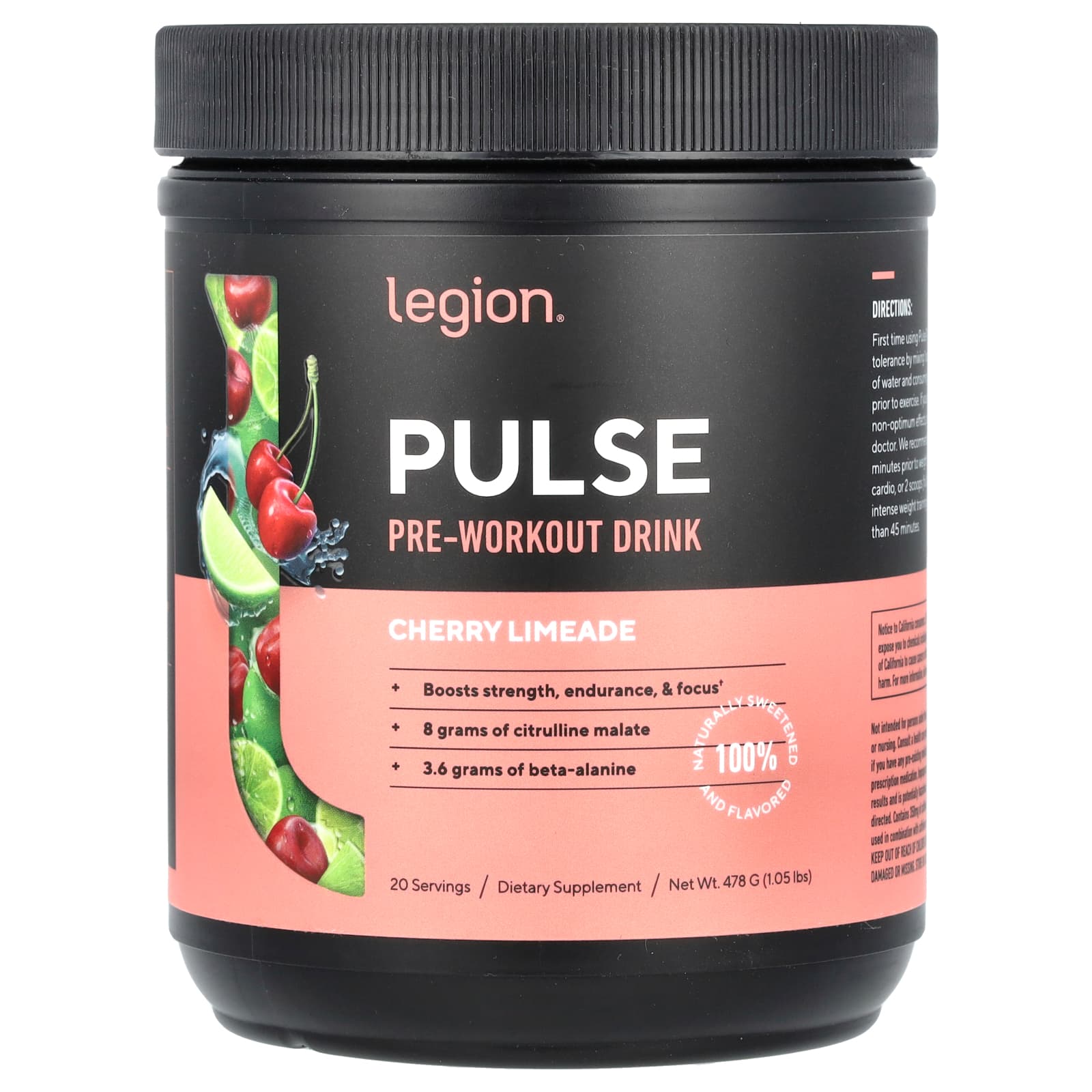 Legion Athletics, Pulse, Pre-Workout Drink, Cherry Limeade, 1.05 lbs (478 g) - Image 1