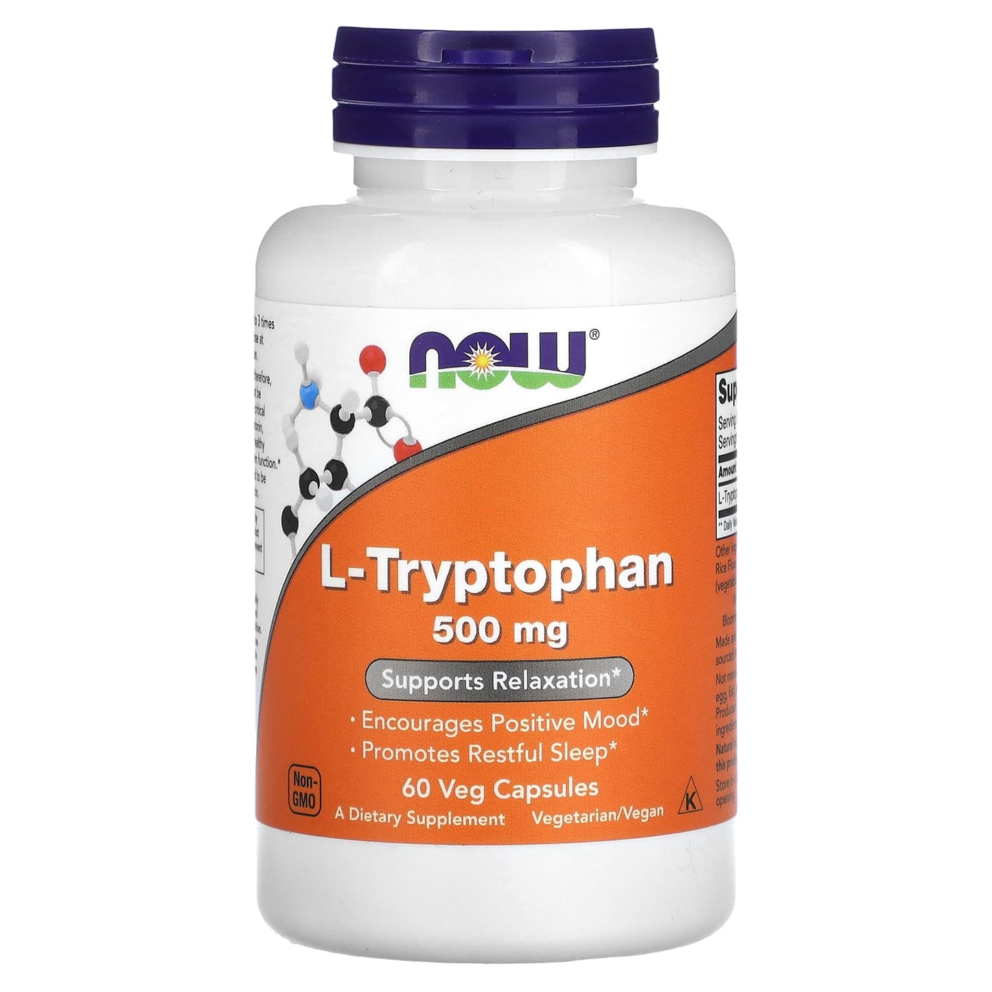 NOW Foods, L-Tryptophan, 500 mg, 60 Veg Capsules - Image 1