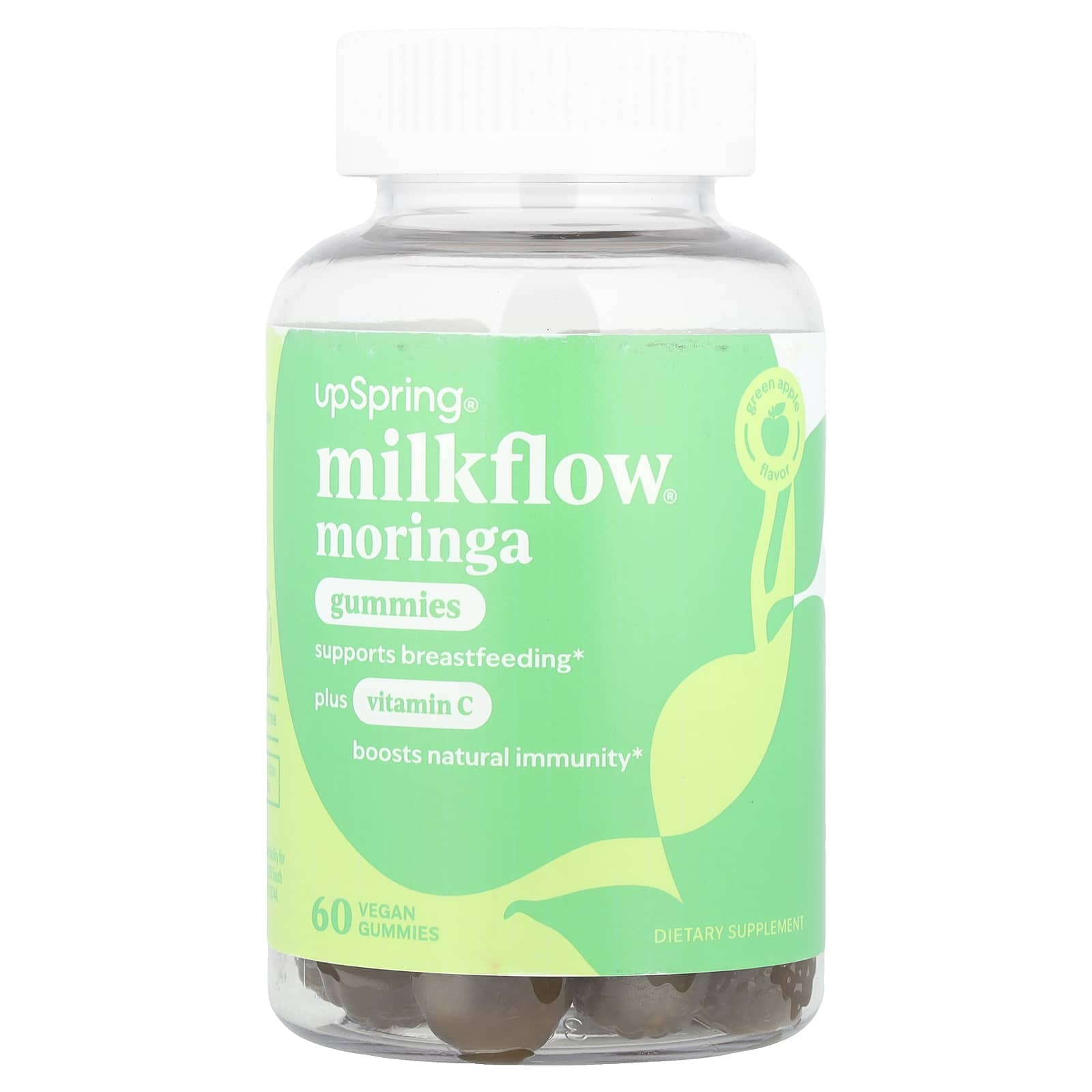 UpSpring, Milkflow®, Moringa Gummies Plus Vitamin C, Green Apple, 60 Vegan Gummies - Image 1