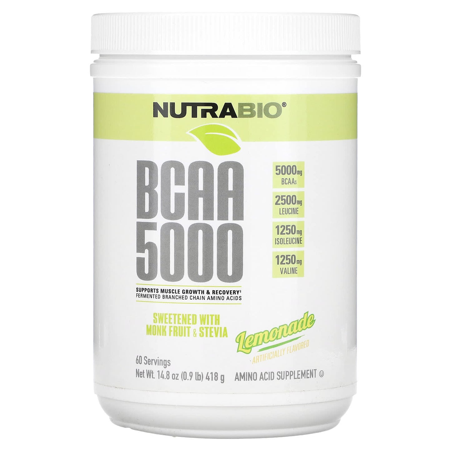 NutraBio, BCAA 5000, Lemonade, 0.9 lb 14.8 oz (418 g) - Image 1