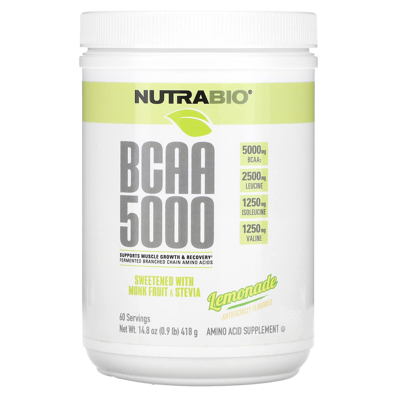 NutraBio, BCAA 5000, Lemonade, 0.9 lb 14.8 oz (418 g) - Image 1
