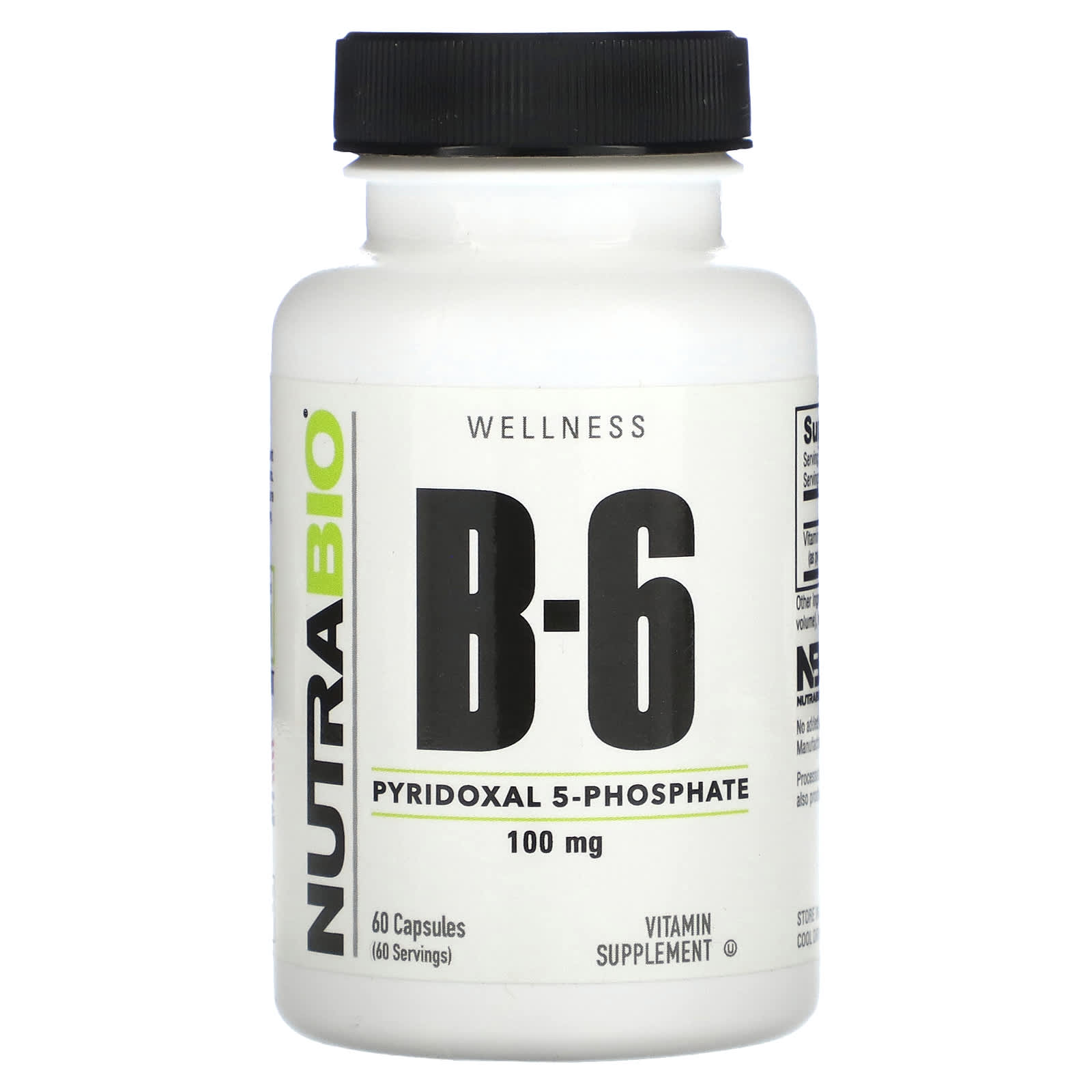 NutraBio, B-6, 100 mg, 60 Capsules - Image 1