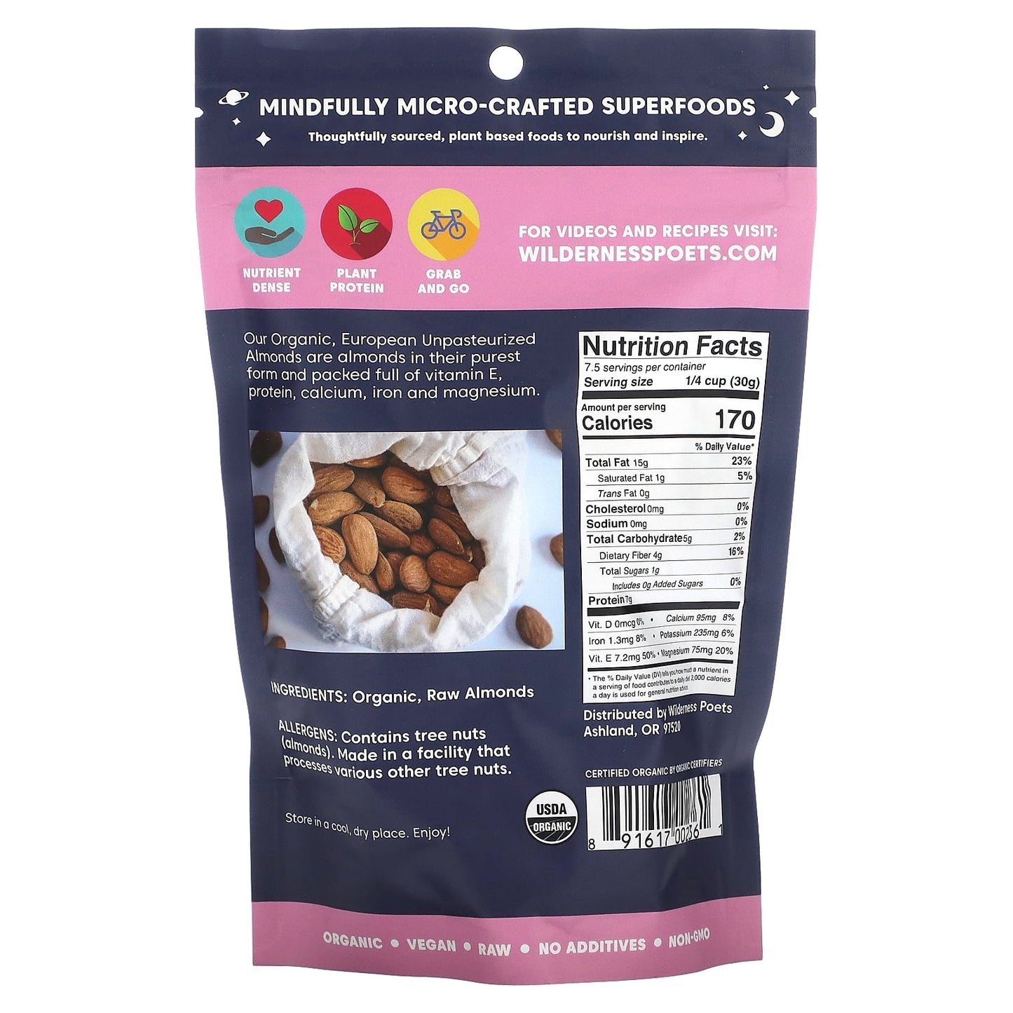 Wilderness Poets, Organic Unpasteurized Almonds, Unsalted, 8 oz (226 g) - Image 2