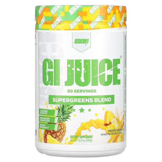 Redcon1, GI Juice, Supergreens Blend, Pineapple Banana, 15.13 oz (429 g) - Image 1