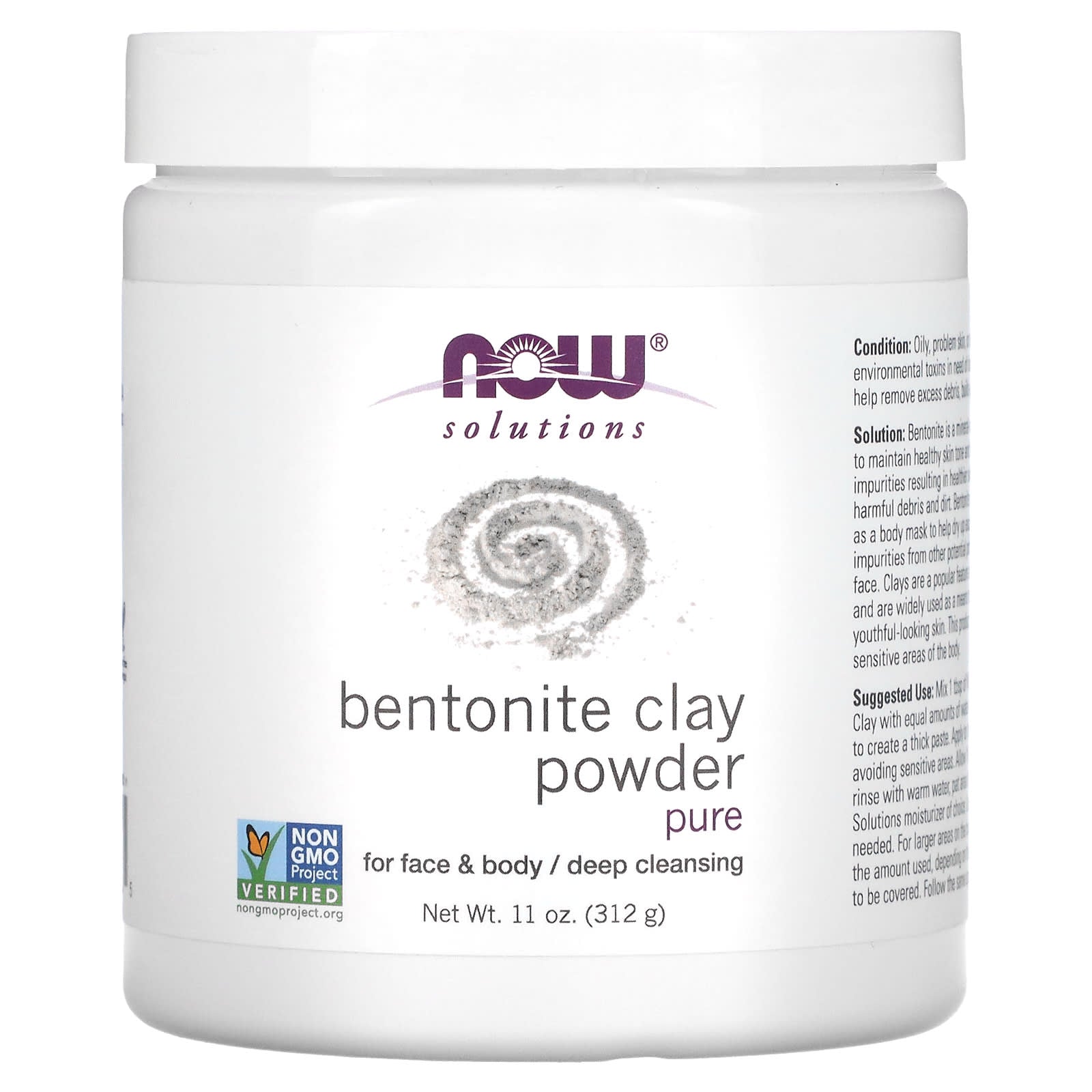 NOW Foods, Solutions, Bentonite Clay Powder, Pure, 11 oz (312 g) - Image 1