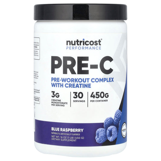 Nutricost, Performance, Pre-C, Pre-Workout Complex With Creatine, Blue Raspberry, 1 lb (450 g) - Image 1