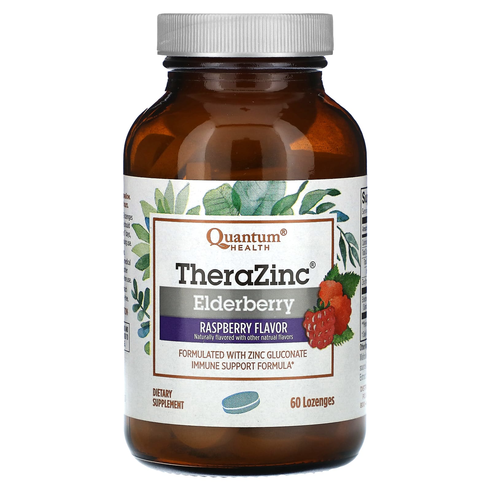 Quantum Health, TheraZinc, Elderberry, Raspberry, 60 Lozenges - Image 1