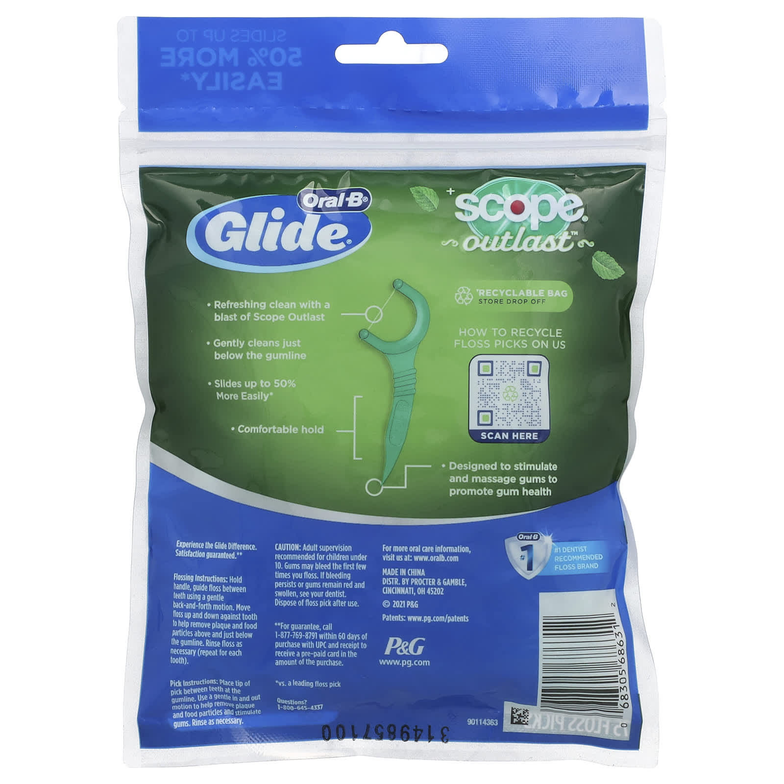 Oral-B, Glide, Scope® Outlast™ Floss Picks, Mint, 75 Floss Picks - Image 2