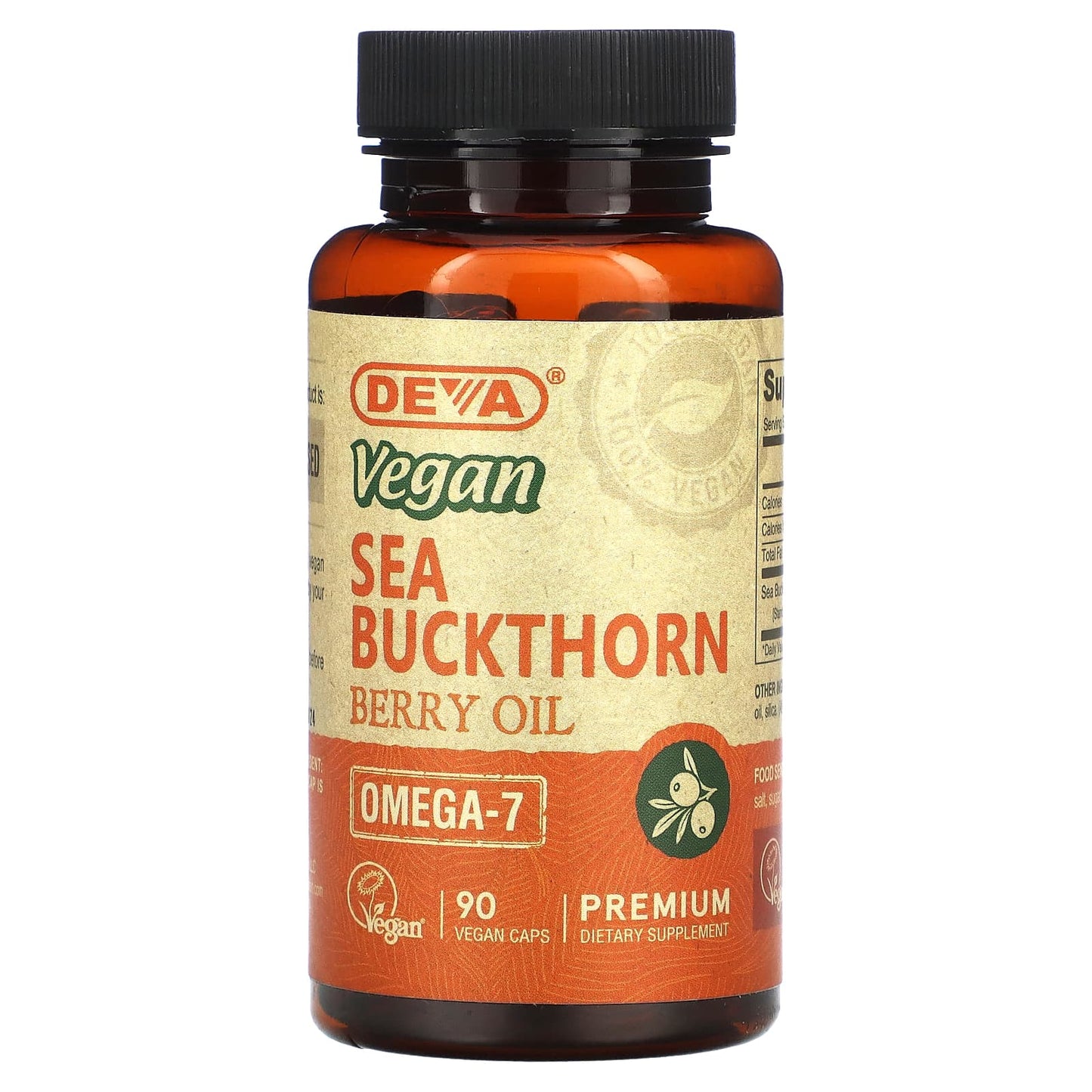 Vegan Sea Buckthorn Oil 90 Capsules by Deva, Omega-7 Supplement - Image 1