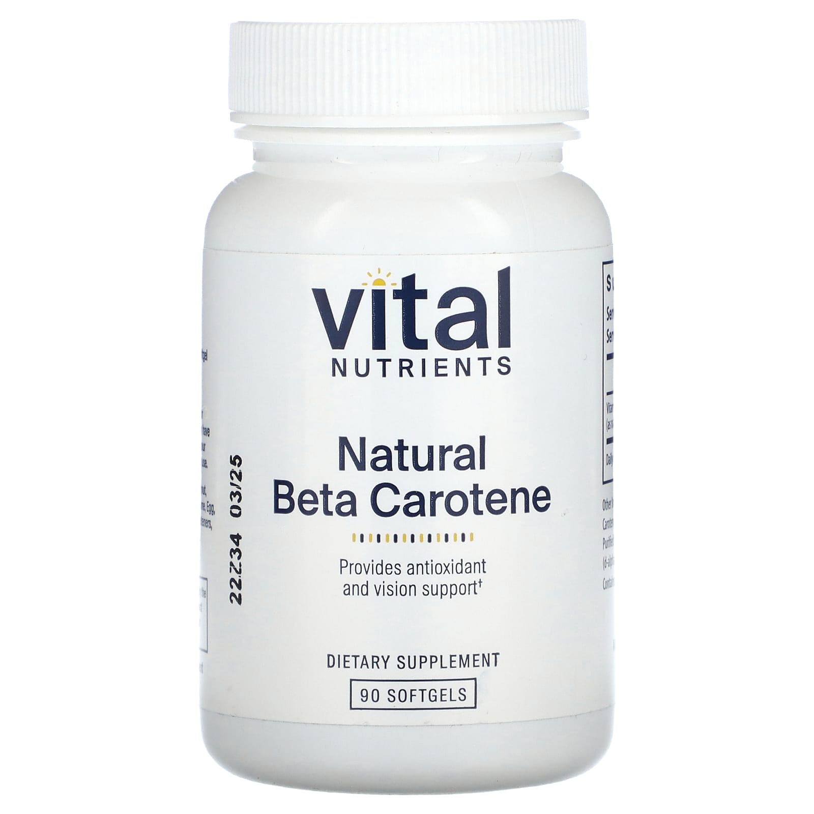 Vital Nutrients, Natural Beta Carotene, 90 Softgels (7,500 mcg RAE per Softgel) - Image 1