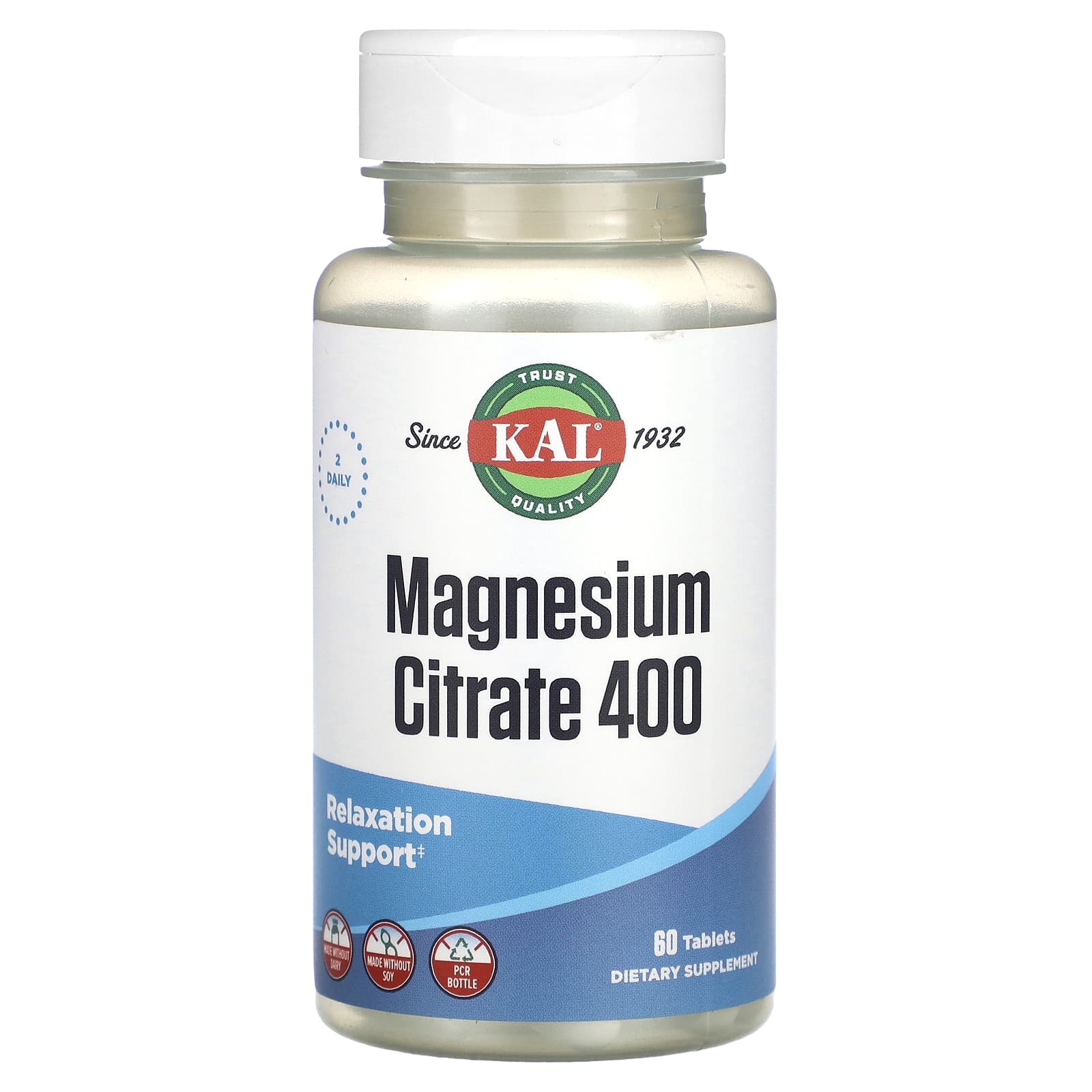 Magnesium Citrate 400mg, 60 Vegan Tablets by KAL - Image 1