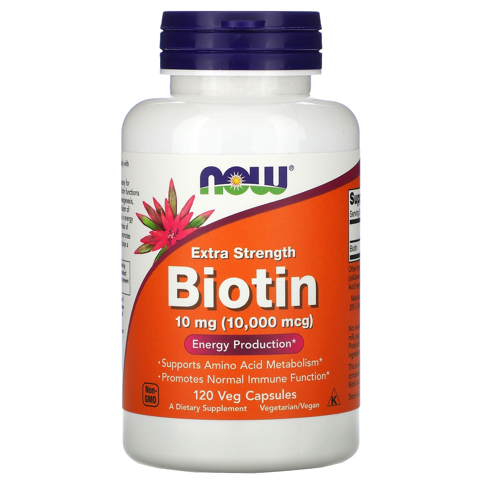 NOW Foods, Extra Strength Biotin, 10 mg (10,000 mcg), 120 Veg Capsules - Image 1