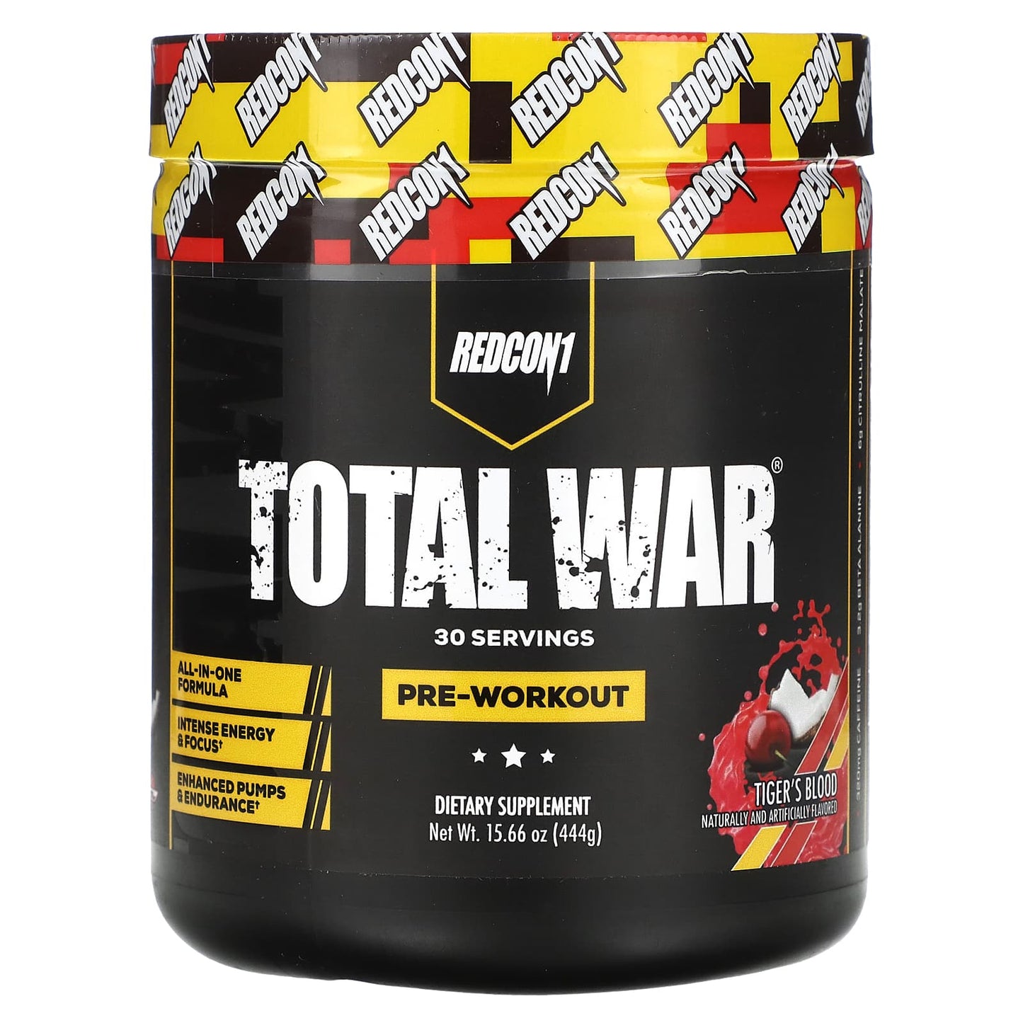 Redcon1, Total War, Pre-Workout, Tiger's Blood Cherry & Coconut, 15.66 oz (444 g) - Image 1