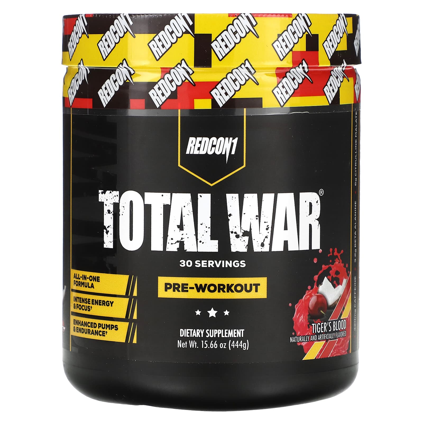 Redcon1, Total War, Pre-Workout, Tiger's Blood Cherry & Coconut, 15.66 oz (444 g) - Image 1