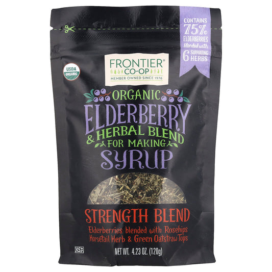 Frontier Co-op, Organic Elderberry & Herbal Blend For Making Syrup, Strength Blend, 4.23 oz (120 g)