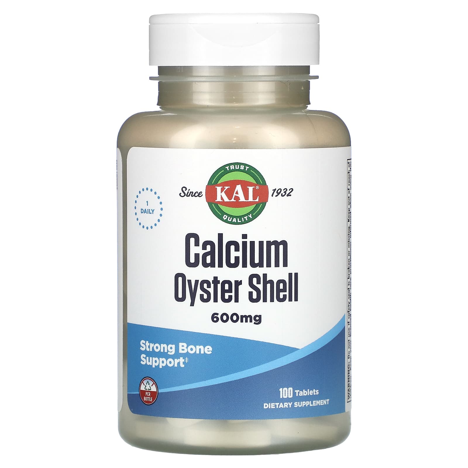 KAL Calcium Oyster Shell Supplement, 600mg, 100 Tablets for Strong Bones - Image 1