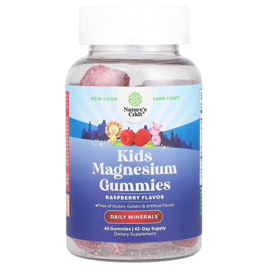Nature's Craft, Kids Magnesium Gummies, Raspberry, 45 Gummies - Image 1