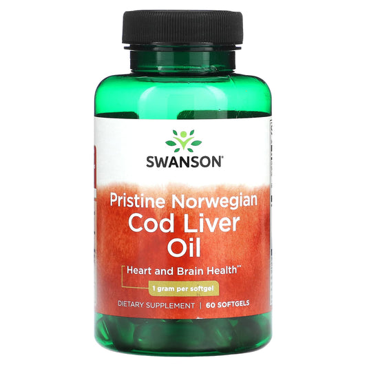 Swanson, Pristine Norwegian Cod Liver Oil, 1 g , 60 Softgels - Image 1