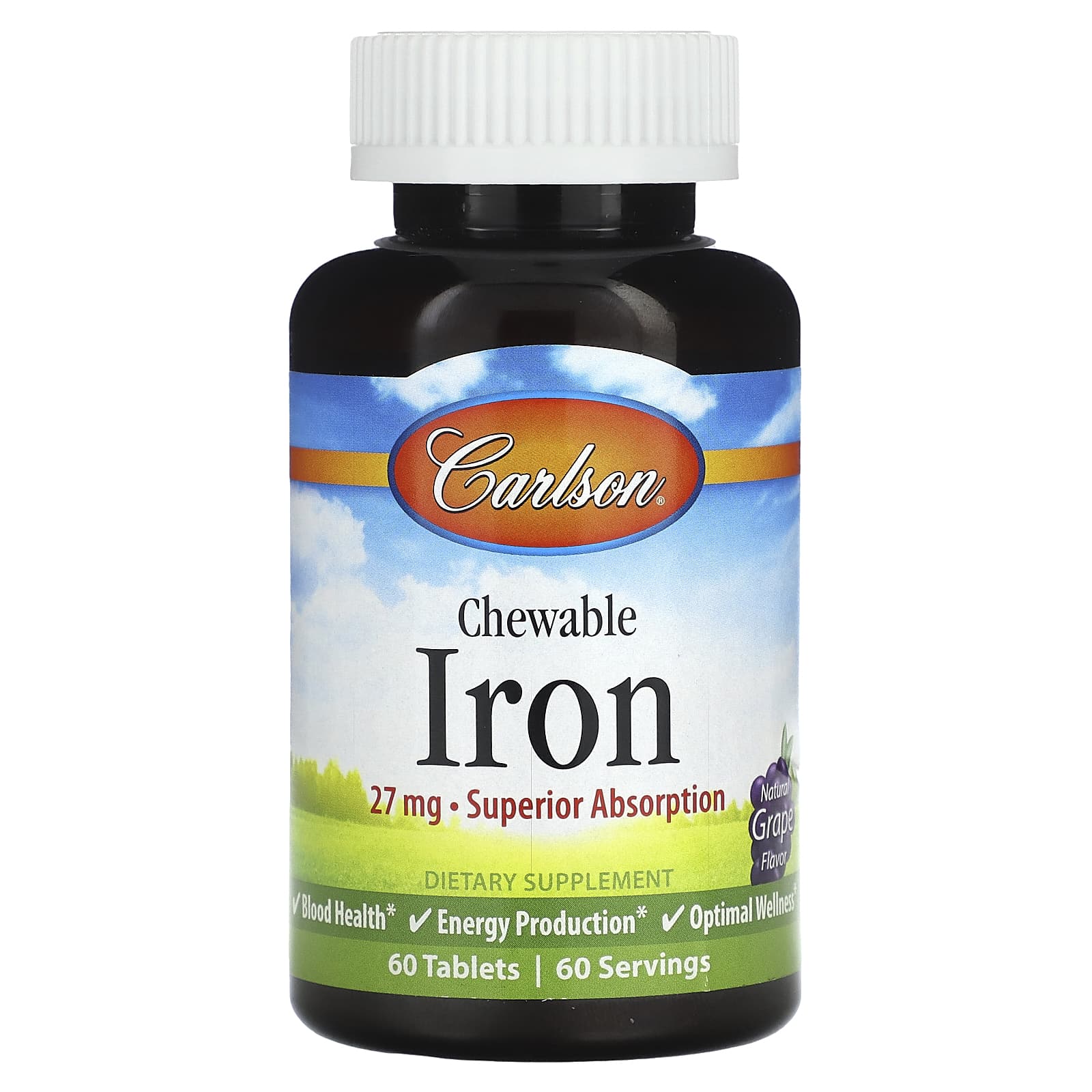 Carlson Chewable Iron Natural Grape 27mg 60 Tablets for Optimal Wellness - Image 1