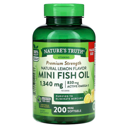 Nature's Truth, Mini Fish Oil, Premium Strength, Natural Lemon, 200 Mini Softgels (670 mg per Softgel) - Image 1