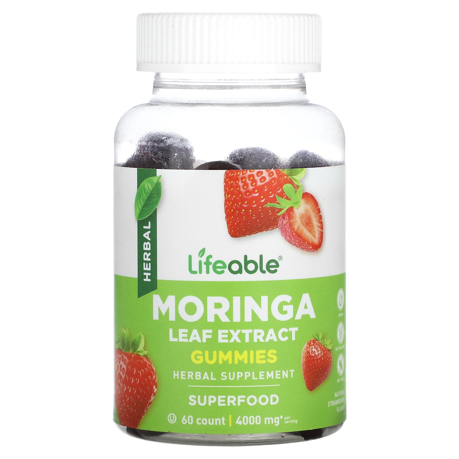 Lifeable, Moringa Leaf Extract Gummies, Natural Strawberry, 60 Gummies (2,000 mg per Gummy) - Image 1