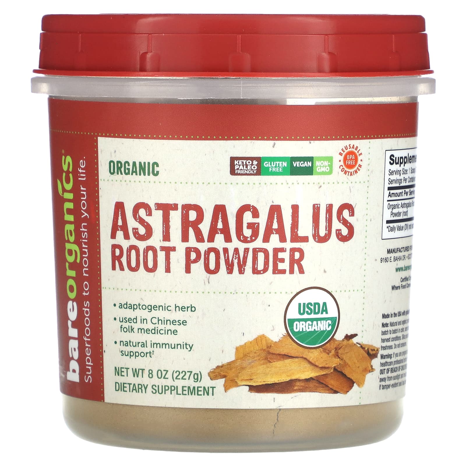 Organic Astragalus Root Powder, 8oz for Natural Immunity - BareOrganics - Image 1