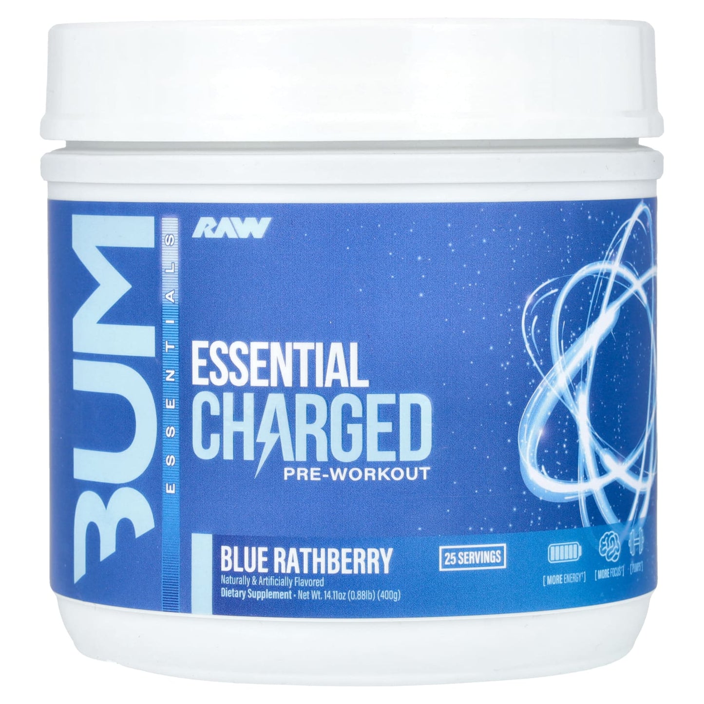 Raw Nutrition, Bum Essentials, Essential Charged Pre-Workout, Blue Rathberry, 0.88 lb (400 g) - Image 1