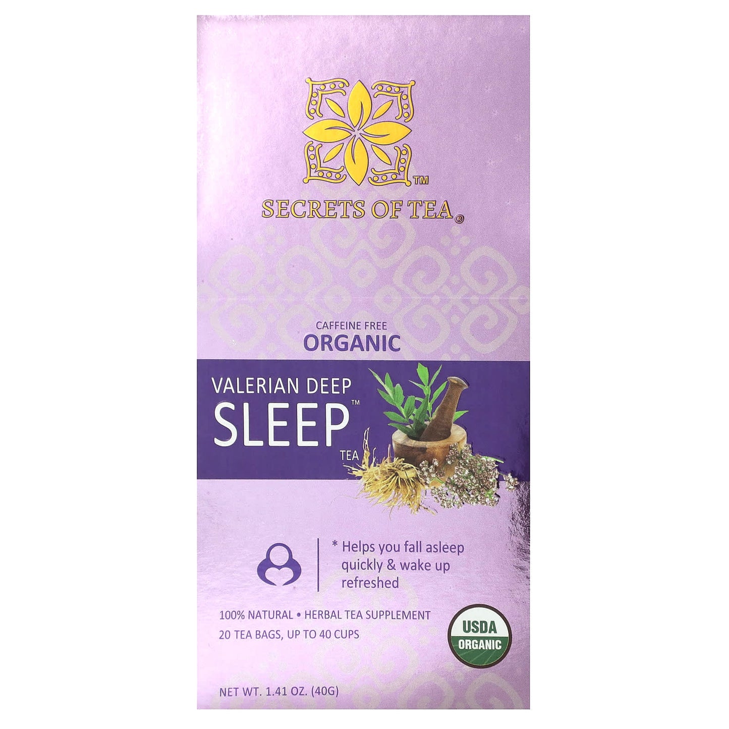 Secrets of Tea, Organic Valerian Deep Sleep Tea, Caffeine Free, 20 Tea Bags, 1.41 oz (40 g) - Image 1