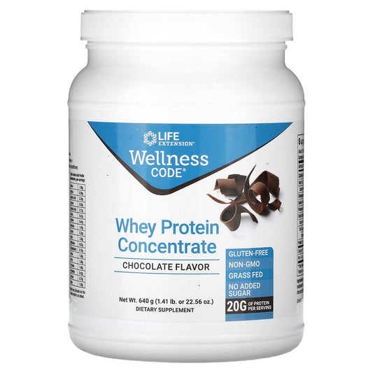 Life Extension, Wellness Code, Whey Protein Concentrate, Chocolate, 1.41 lb (640 g) - Image 1