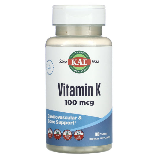 KAL Vitamin K 100mcg - 100 Tablets for Bone & Cardiovascular Support - Image 1