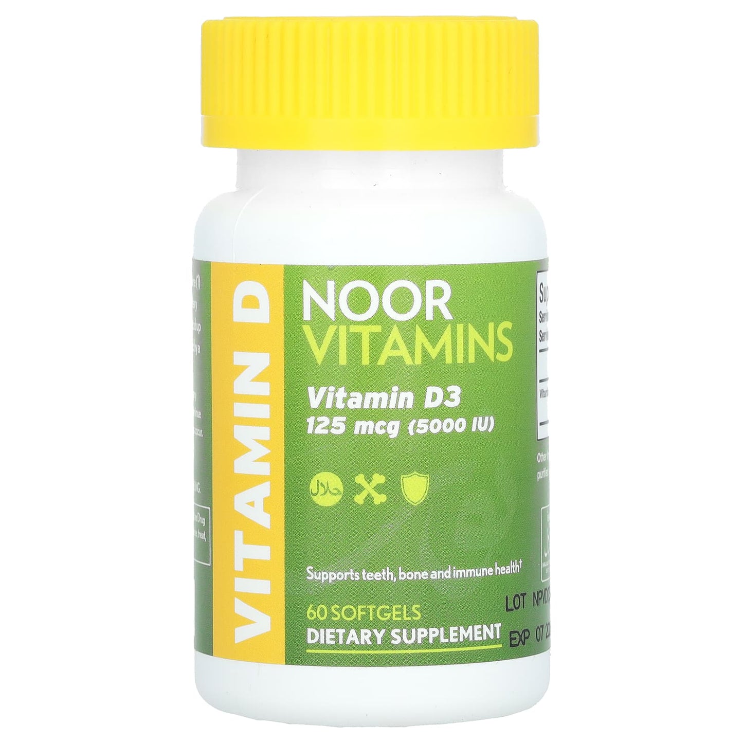 Noor Vitamins, Vitamin D3, 125 mcg (5,000 IU), 60 Softgels - Image 1