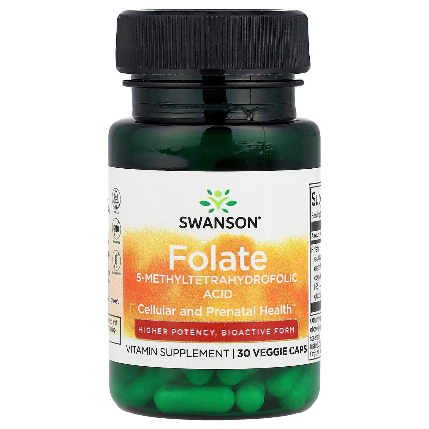 Swanson, Folate, 30 Veggie Caps (1,360 mcg DFE per Cap) - Image 1