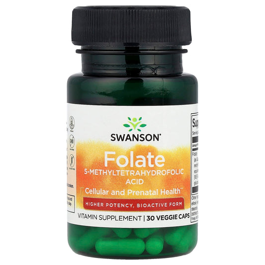 Swanson, Folate, 30 Veggie Caps (1,360 mcg DFE per Cap) - Image 1