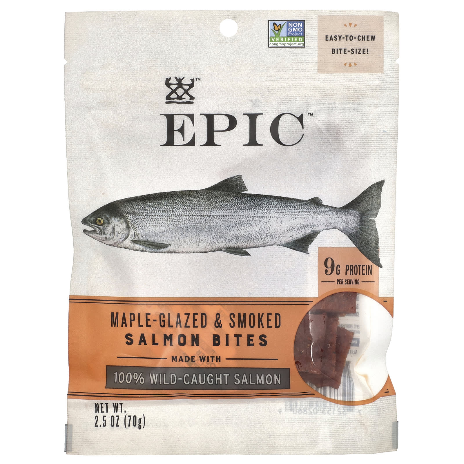 Wild-Caught Salmon Bites by Epic Bar - Maple Glazed & Smoked Jerky - Image 1