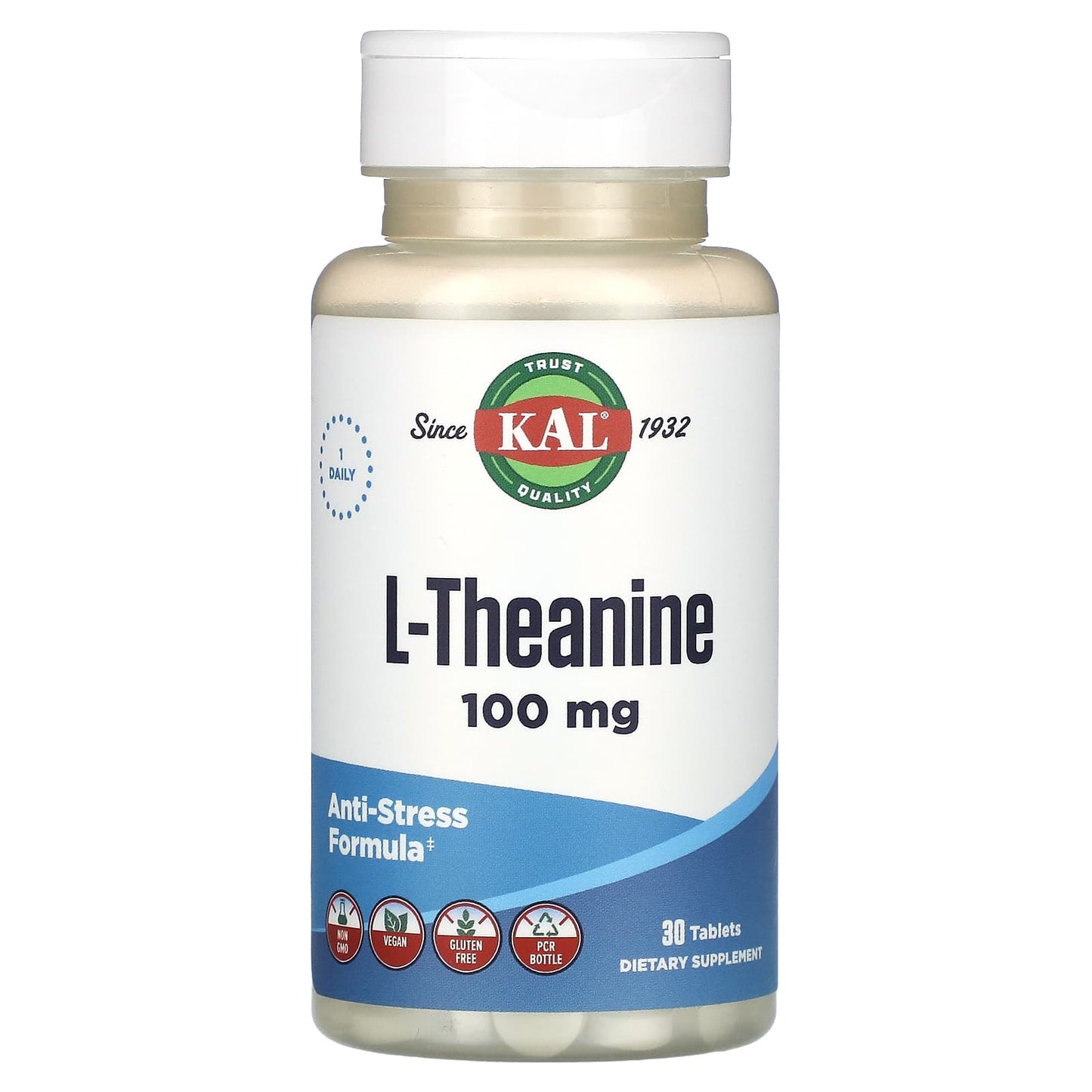 KAL L-Theanine 100mg Anti-Stress Formula - 30 Tablets - Image 1