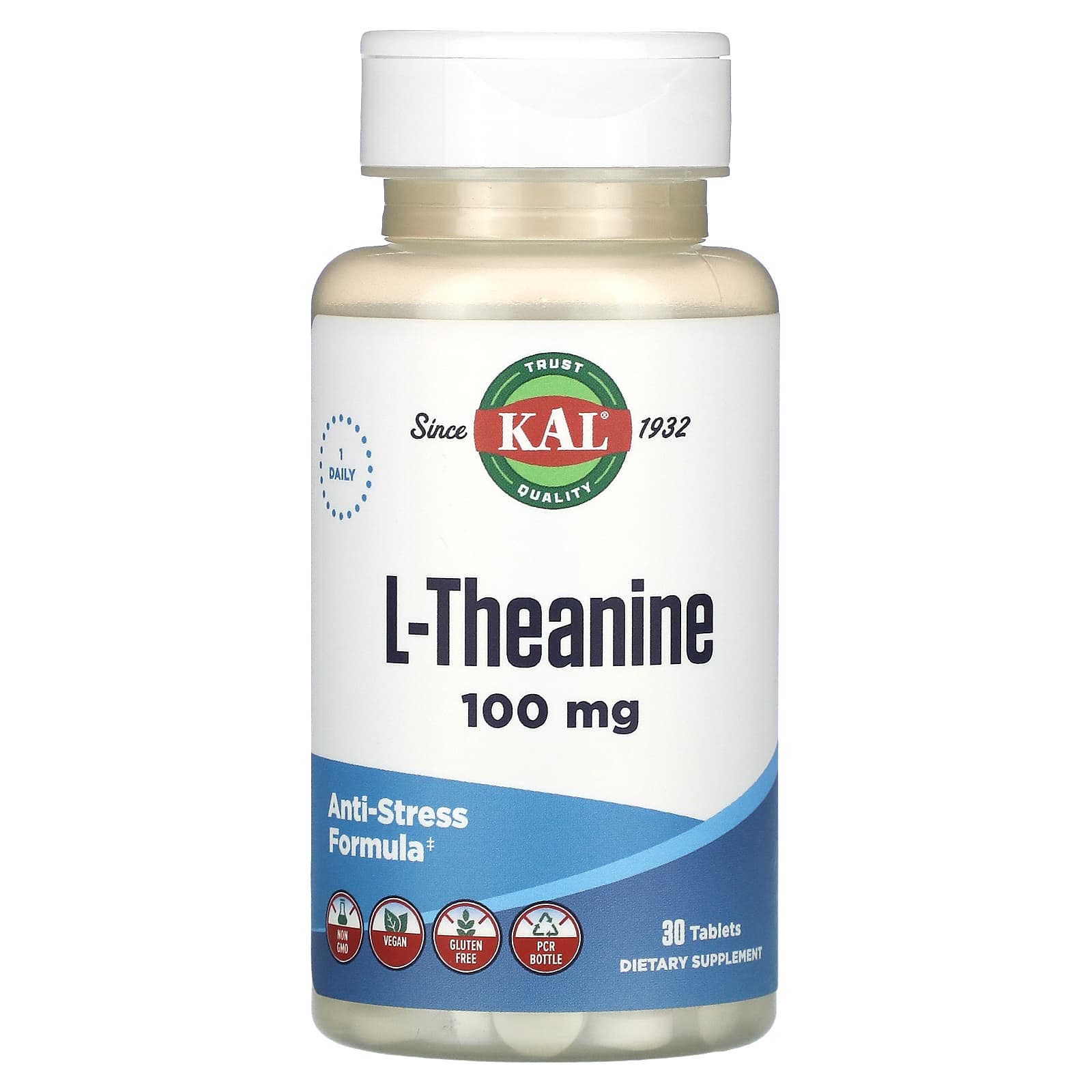 KAL L-Theanine 100mg Anti-Stress Formula - 30 Tablets - Image 1