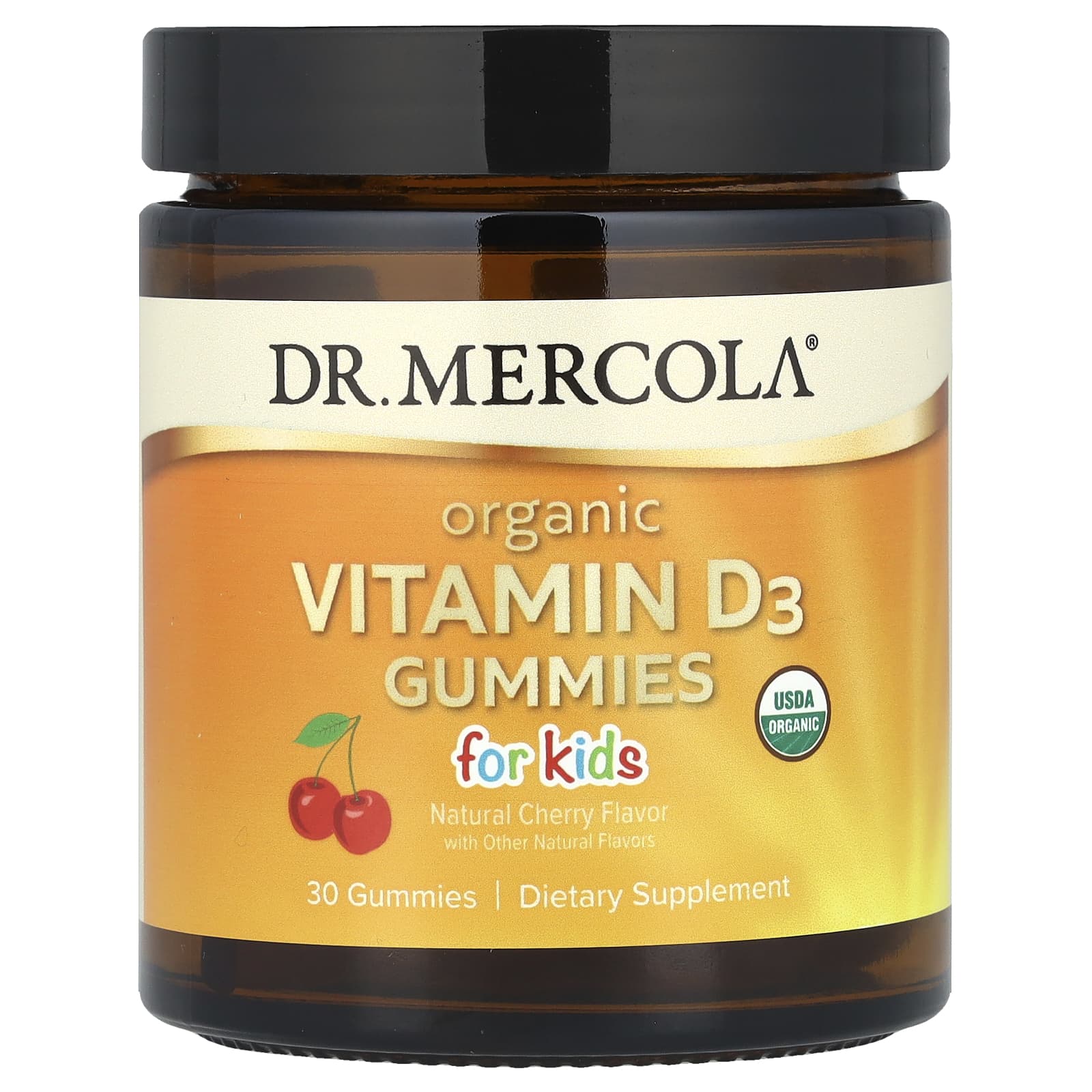 Dr. Mercola, Organic Vitamin D3 Gummies, For Kids, Natural Cherry, 25 mcg (1,000 IU), 30 Gummies