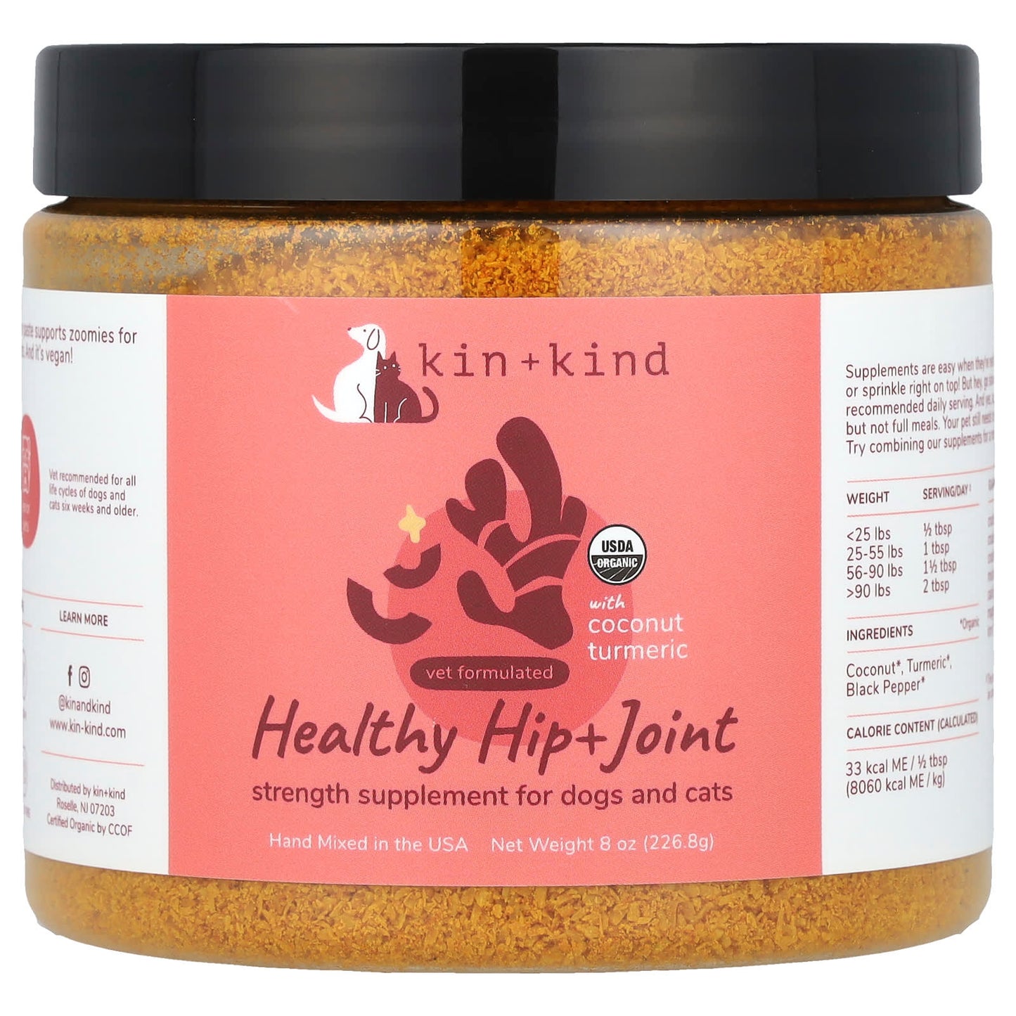 Kin+Kind, Healthy Hip + Joint, Strength Supplement For Dogs and Cats, with Coconut Turmeric , 8 oz (226. 8 g) - Image 1