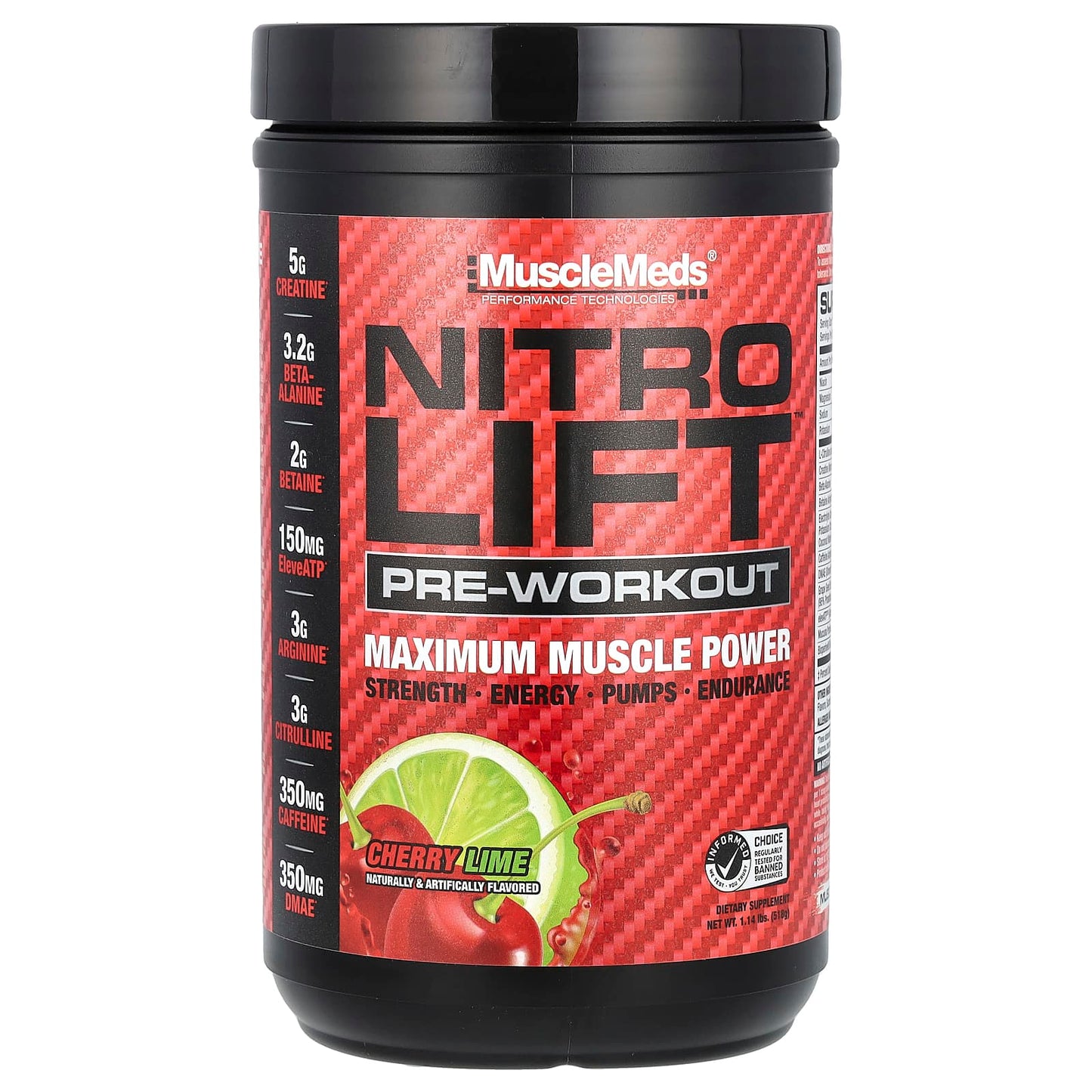 MuscleMeds, Nitro Lift™ Pre-Workout, Cherry Lime, 1.14 lbs (518 g) - Image 1