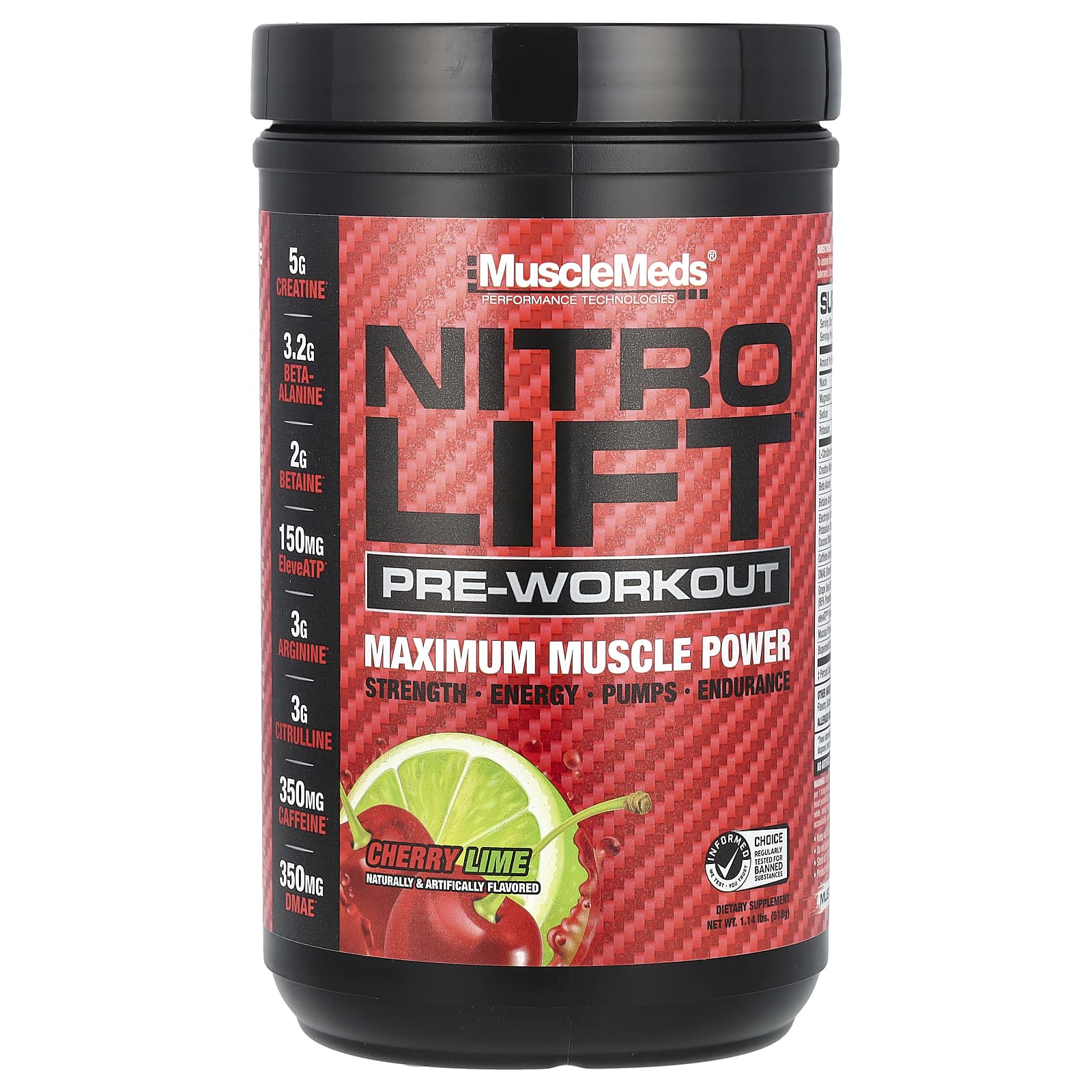 MuscleMeds, Nitro Lift™ Pre-Workout, Cherry Lime, 1.14 lbs (518 g) - Image 1