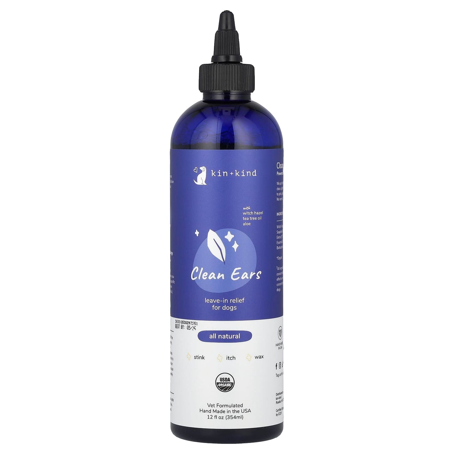 Kin+Kind, Clean Ears, Leave-In Relief for Dogs, 12 fl oz (354 ml) - Image 1